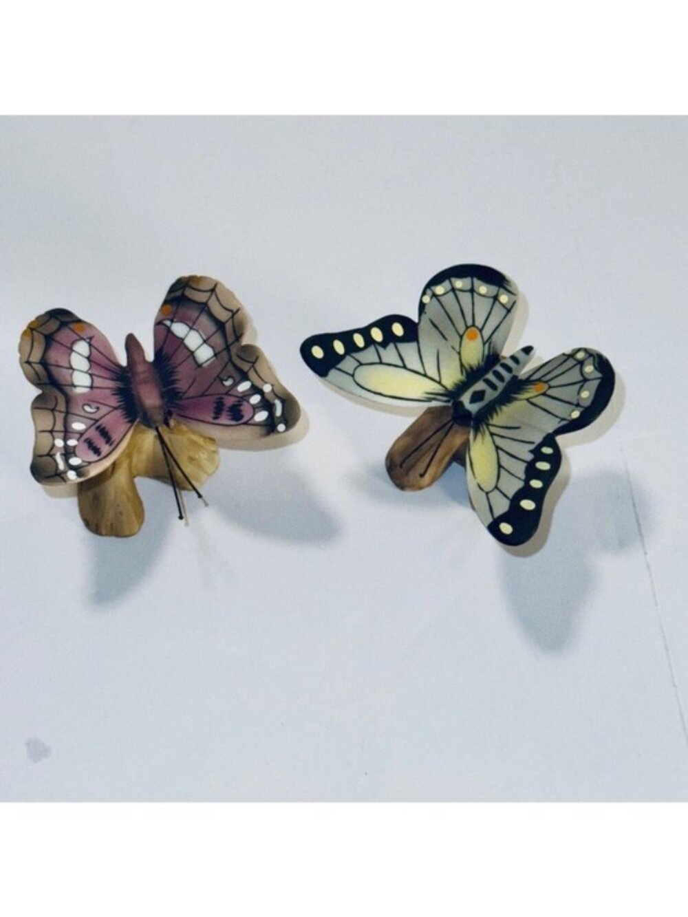 Vintage Enesco Hand-Painted Ceramic Butterfly Figurines Set Of 2